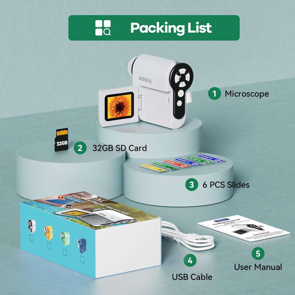 Hideal HP20 with 32GB card storing photos and videos.
