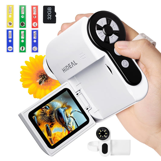 Hideal HP20 microscope in hands-on use for curious kids exploring tiny details.
