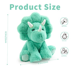 Hideekoog Triceratops plush in sitting pose, perfect portable companion for kids on the go.