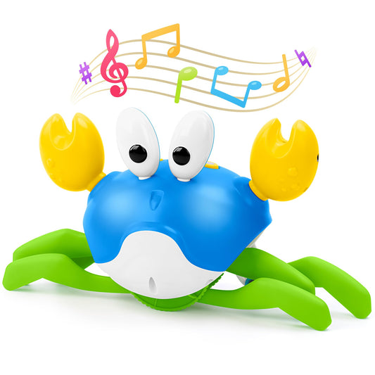 Hielse Crawling Crab baby toy front view to engage babies during tummy time.