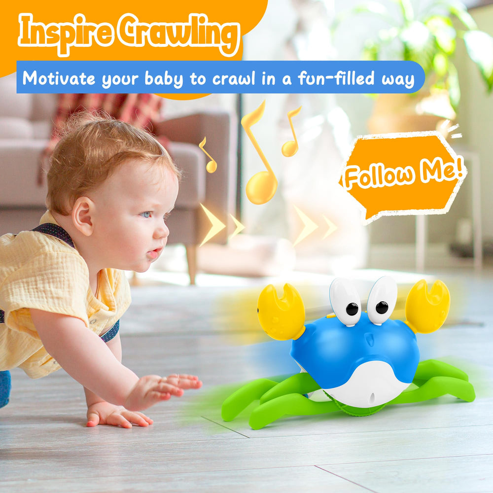 Hielse Crawling Crab toy tummy time demo encourages crawling.