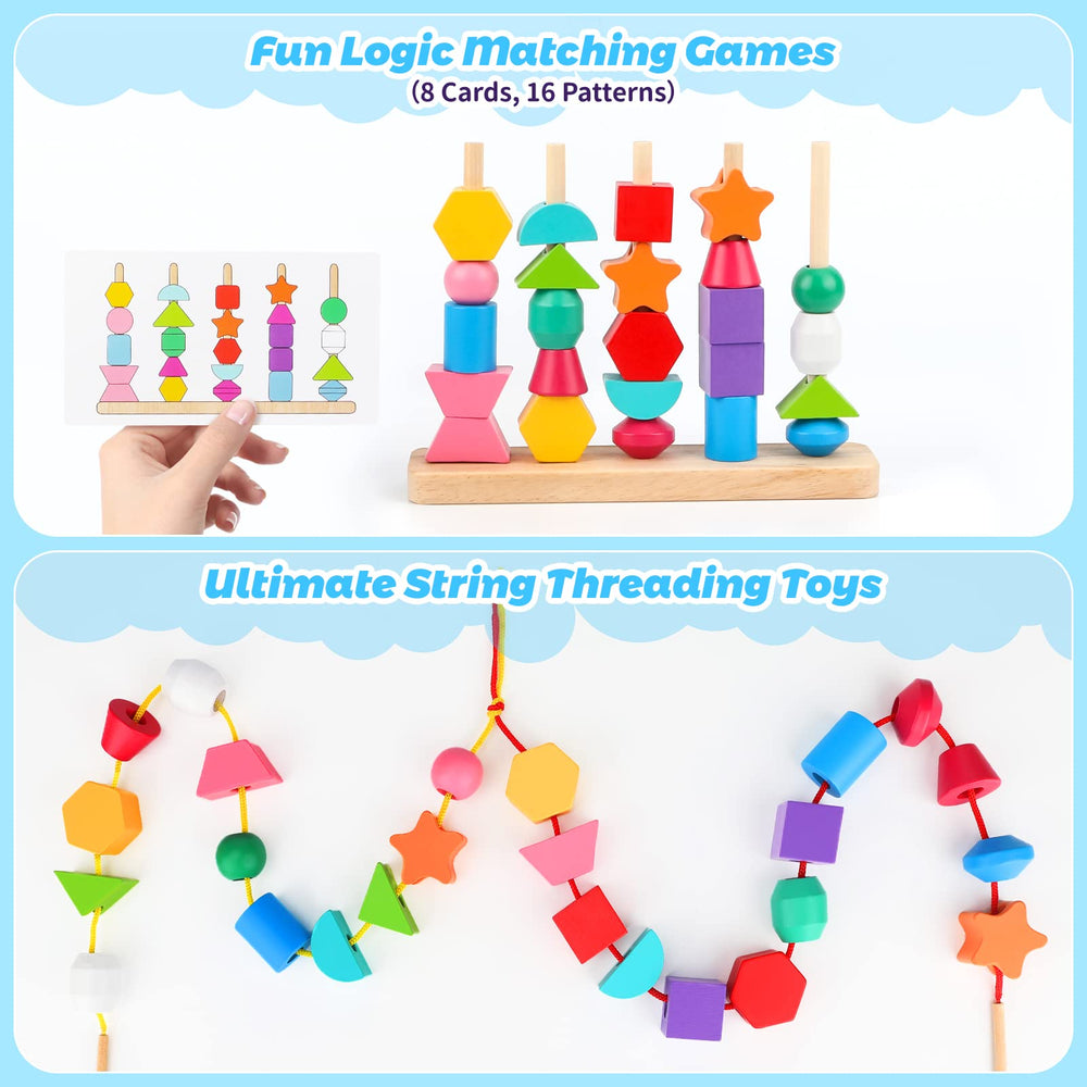 Hieoby colorful beads with 11 shapes promote color and shape recognition during play.
