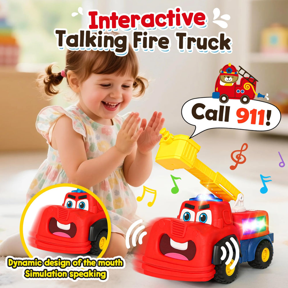 Hieoby fire truck recording feature, kids hear their words in toy voices.