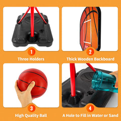 Hieoby backboard, ball, and net setup for indoor play.