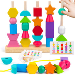 Hieoby Montessori beads sequencing stand supports stacking and pattern matching for sequencing skills.