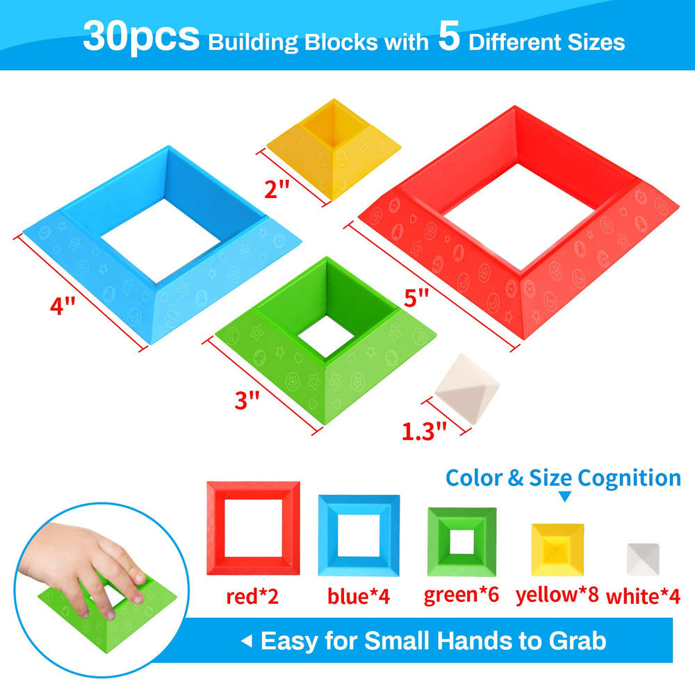Non-toxic, BPA-free plastic blocks ensure safe play for toddlers.