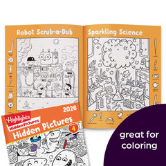 Highlights Hidden Pictures 2026 32-page illustrations provide varied puzzles that kids can tackle independently.