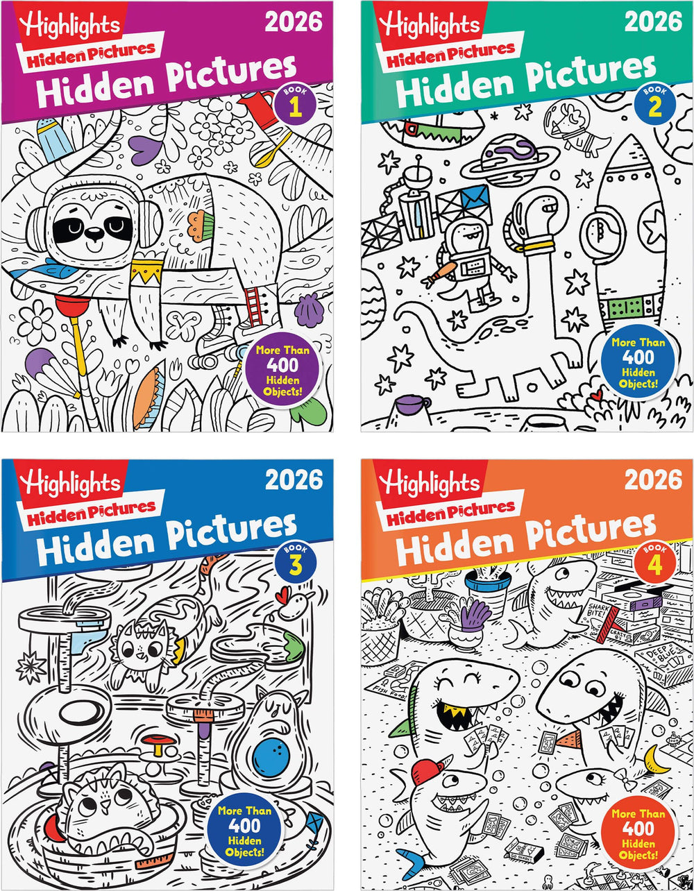 Highlights Hidden Pictures 2026 cover featuring vibrant puzzles for curious kids, encouraging screen-free play.
