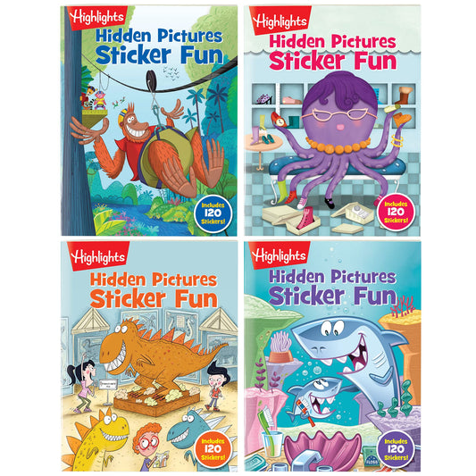 Highlights Hidden Pictures sticker book cover with kid-friendly art for early readers
