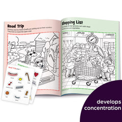 Stickers and coloring pages within Highlights Hidden Pictures spark creativity