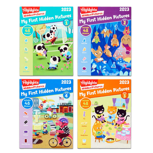Highlights My First Hidden Pictures 4-Book Set cover inviting travel-friendly, screen-free fun for young explorers.