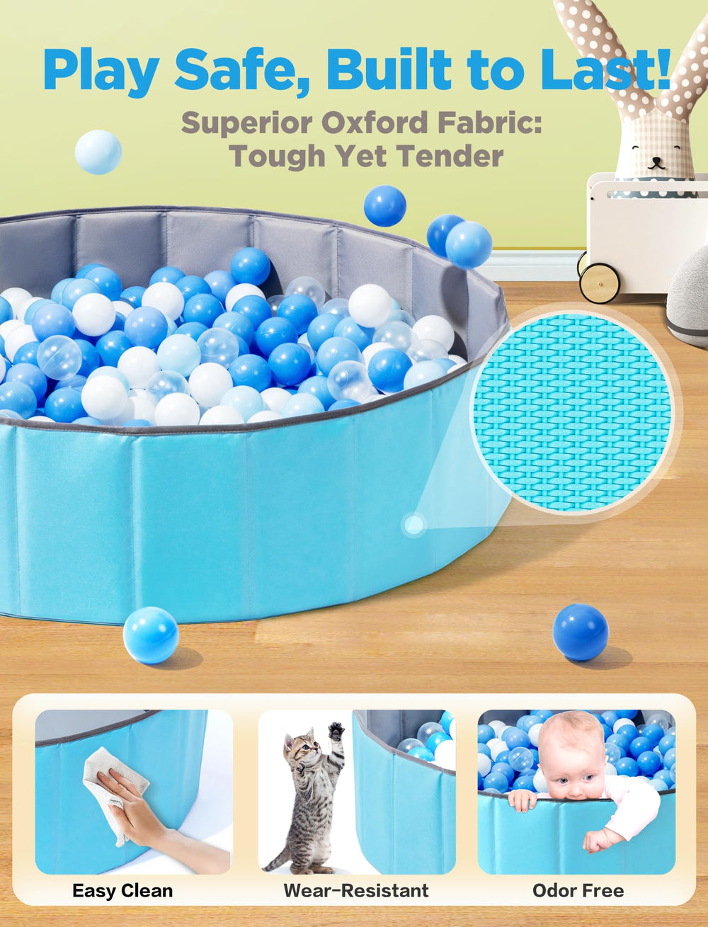 Hikiddy blue ball pit suitable for kids and pets