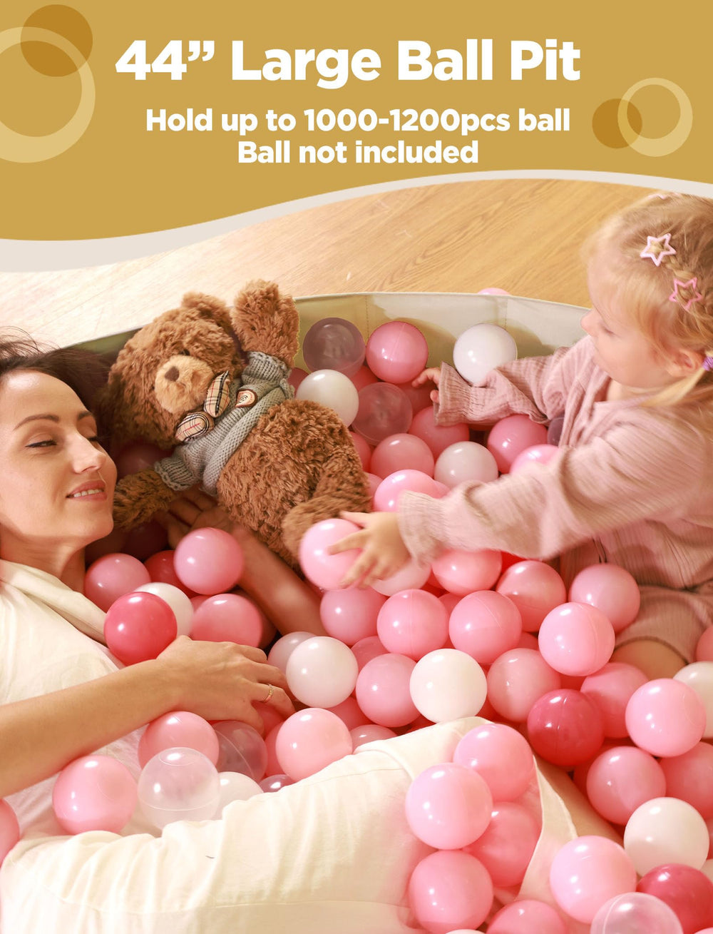 Beige Hikiddy ball pit with oxford cloth and eco coating for safety.