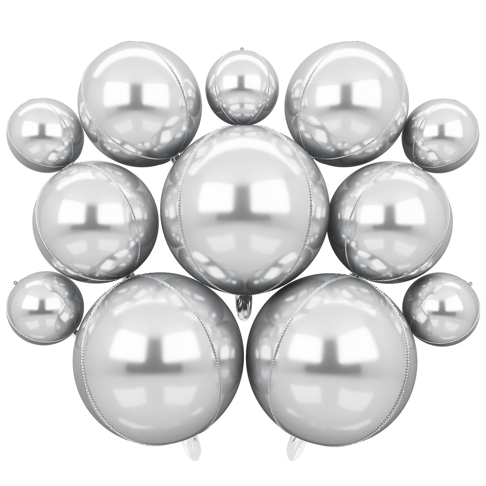 HILAVO 12pcs silver foil balloons 22in for bold party decor and celebrations.