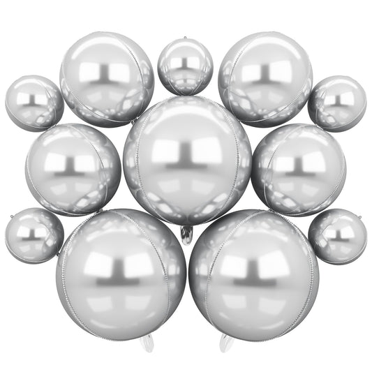 HILAVO 12pcs silver foil balloons 22in for bold party decor and celebrations.