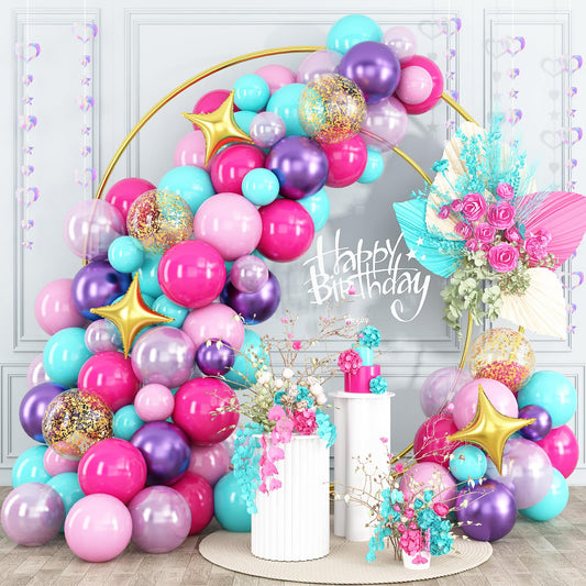 HILAVO pink-purple-teal balloon arch kit elevates party decor with cohesive color blending