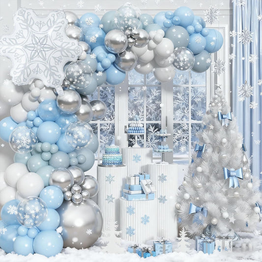 HILAVO Snowflake Balloon Arch Kit for a festive winter backdrop and photo moments