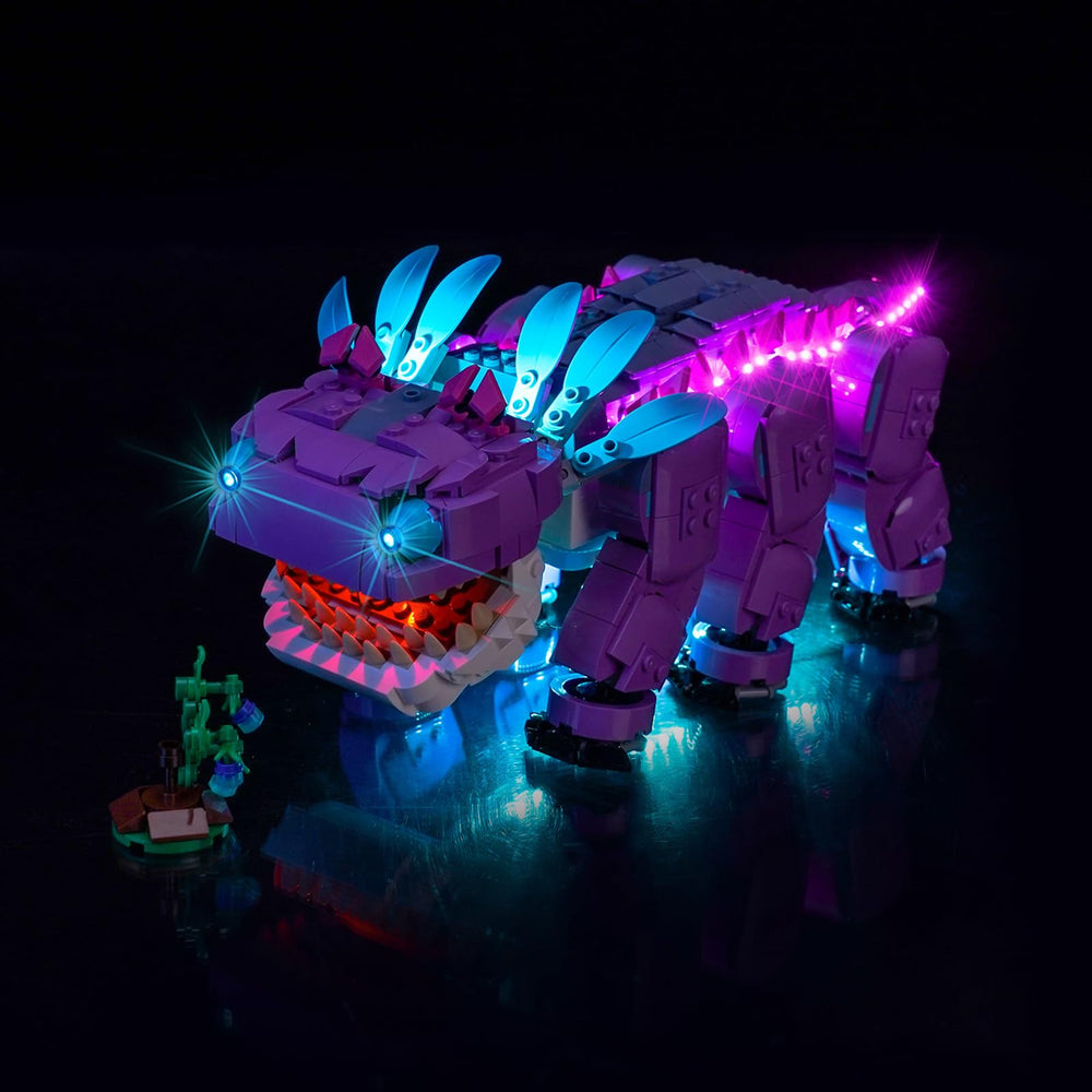 Hilighting Klombo LED light kit during assembly step for enhanced Lego Klombo builds.