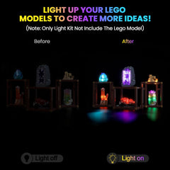 Hilighting LED light kit in use with Lego Mineral Collection showcases vibrant illumination for playtable setups.
