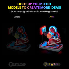 Hilighting LED light kit with easy installation transforms Lego Nike Dunk Trickshot with captivating glow