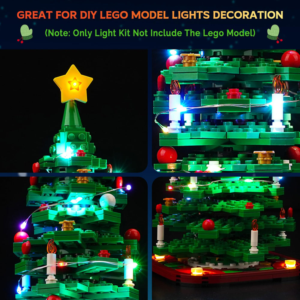 Hilighting LED light kit seven-color flashing mode adds dynamic holiday ambience to your LEGO tree.