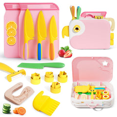 Hilsoeet kids kitchen knife set with storage box pink for organized play