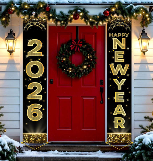 HiParty upgraded NY banner with gold rods for quick NYE display
