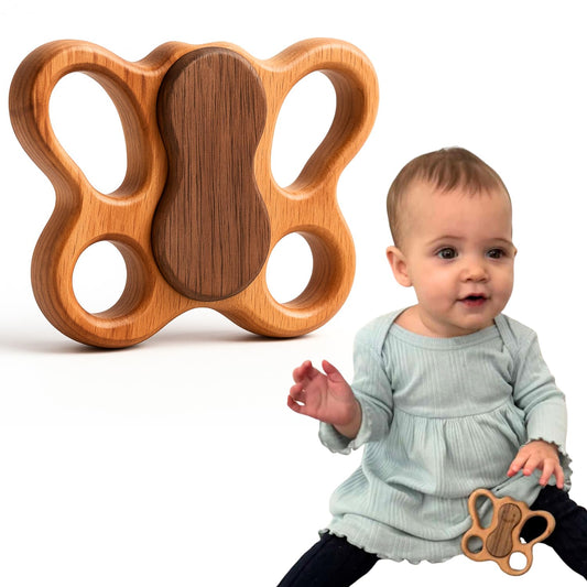 HIPPO TOYS wooden baby rattle beechwood close-up showing natural texture for safe exploration