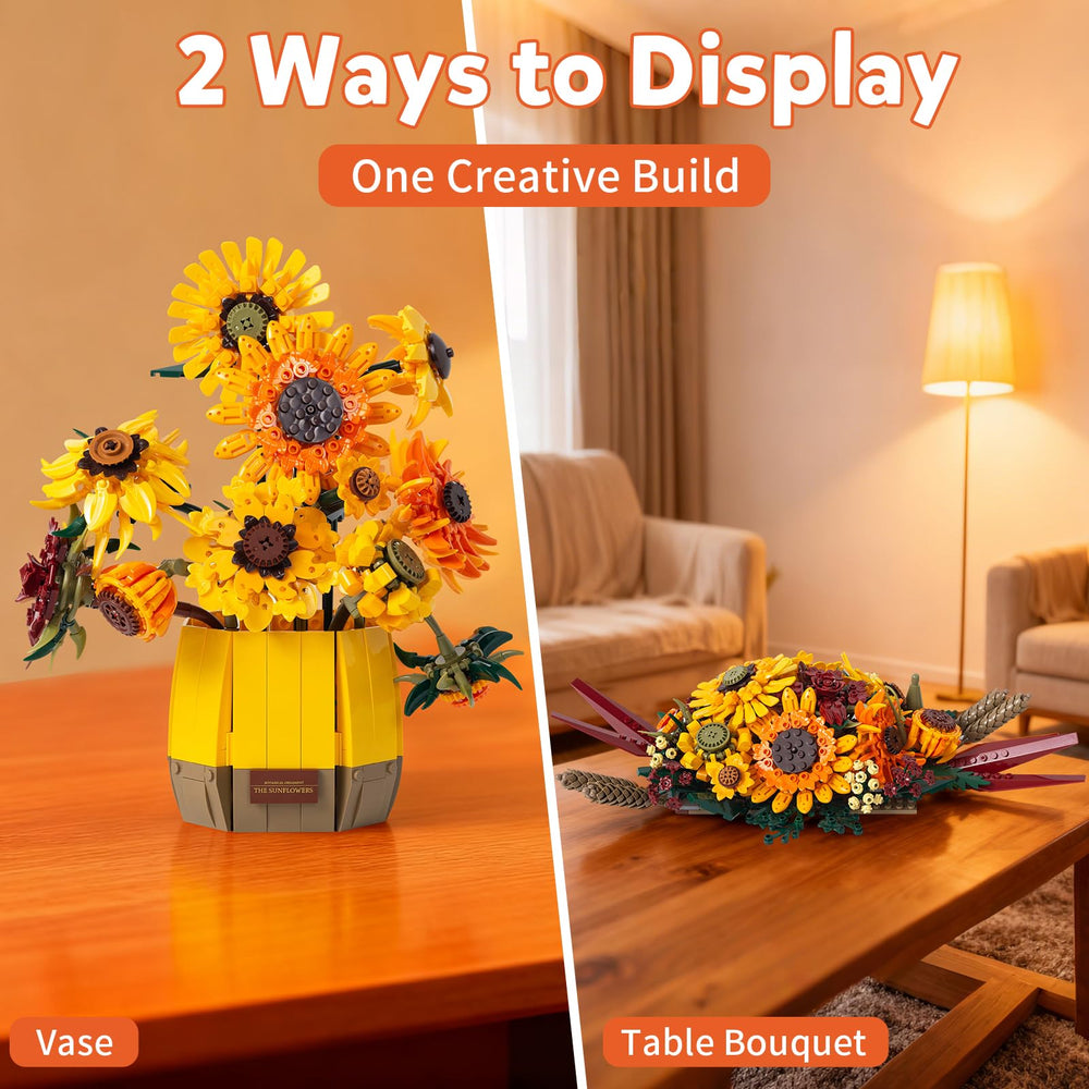 Hirger Sunflower Building Set Table Bouquet showcases a vivid 3D blossom display