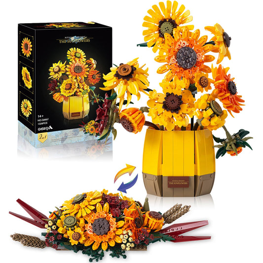 Hirger 2-in-1 Sunflower Building Set Vase Design adds enduring living room decor