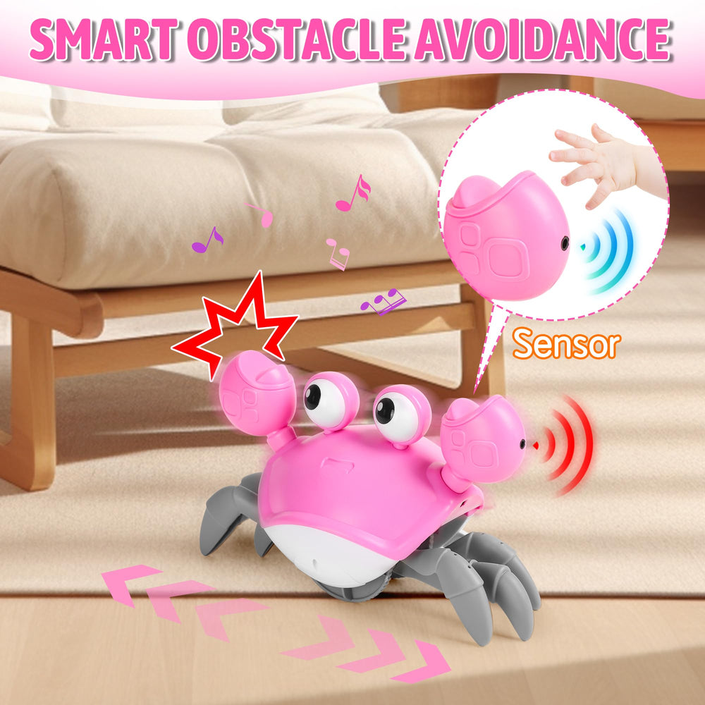 Hirger Crawling Crab Toy in pink tummy time supports head-lift curiosity.