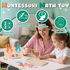 Montessori-inspired handson math toy fosters fine motor skills.