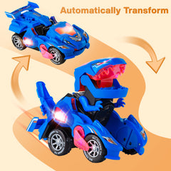 Hirger Transforming Dinosaur Car in dino mode reveals exciting roars and dinosaur dynamics.