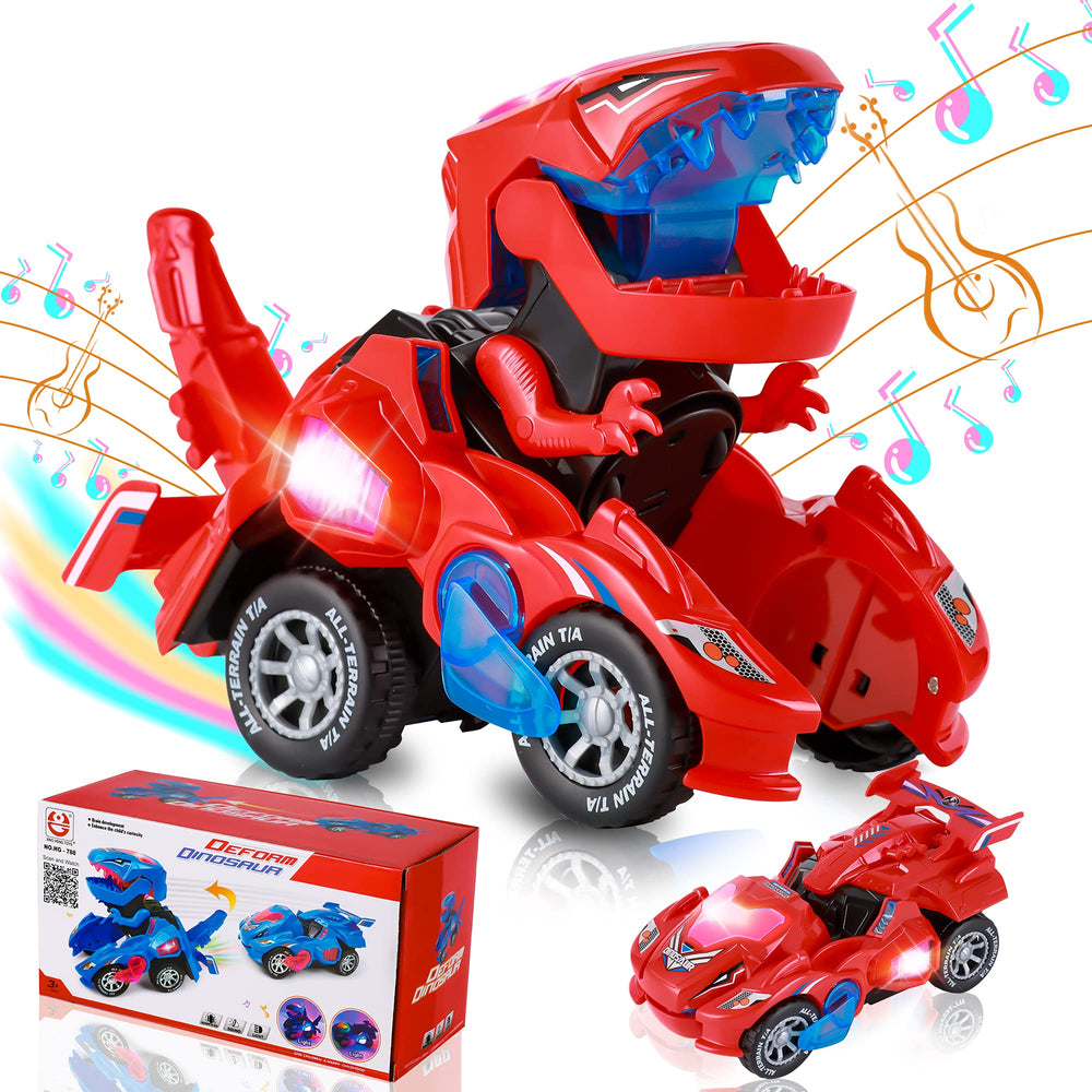 Hirger transforming dinosaur car front view, showcasing seamless 2-in-1 mode for kids.