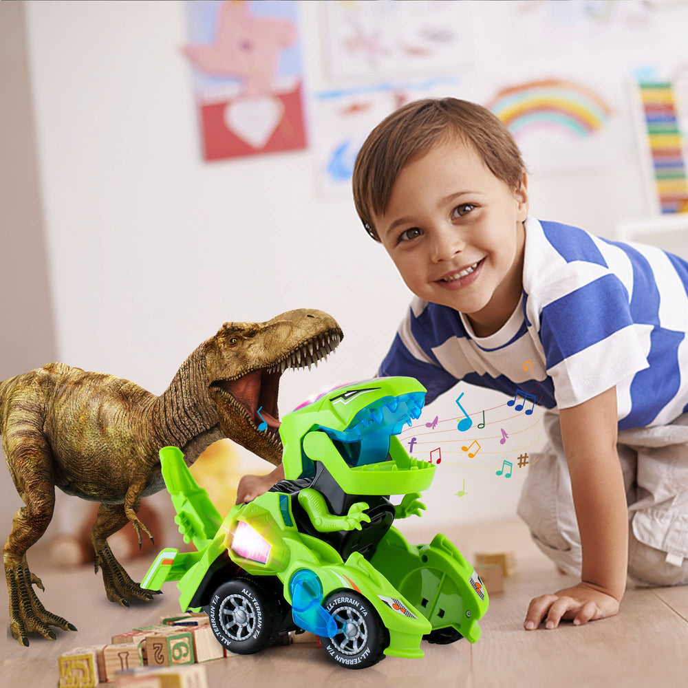 Hirger transforming dinosaur car toy LED lights and sound create immersive play moments