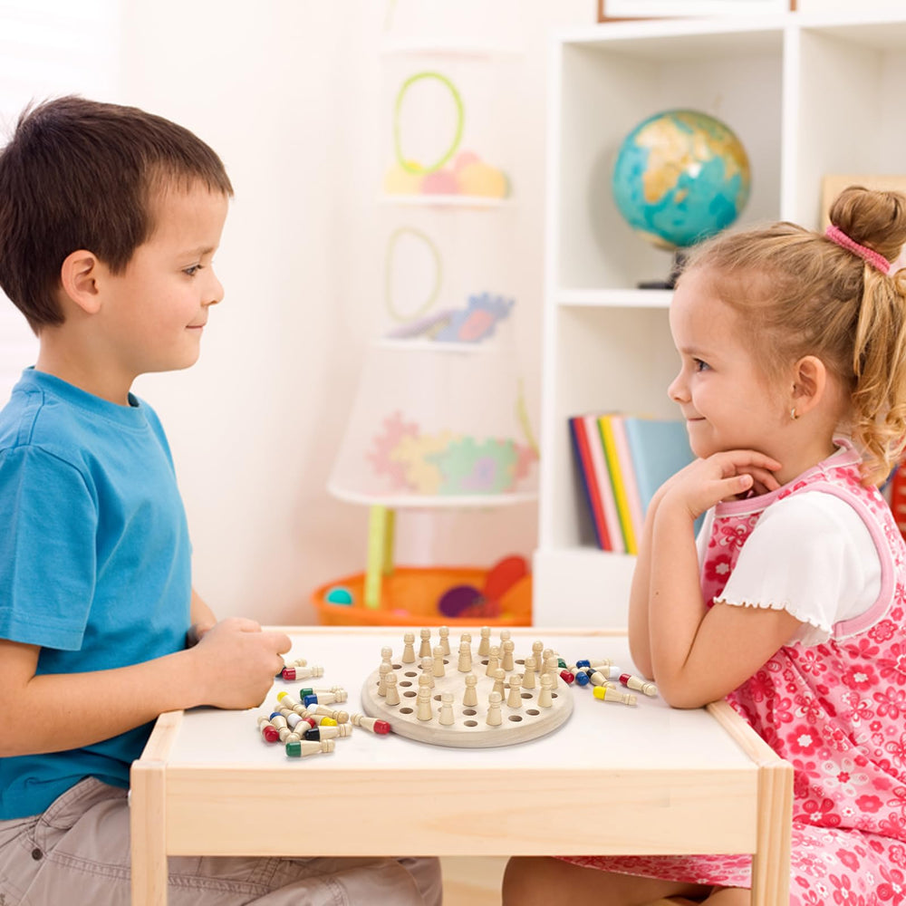 Hirger wooden memory chess box keeps components organized after games.