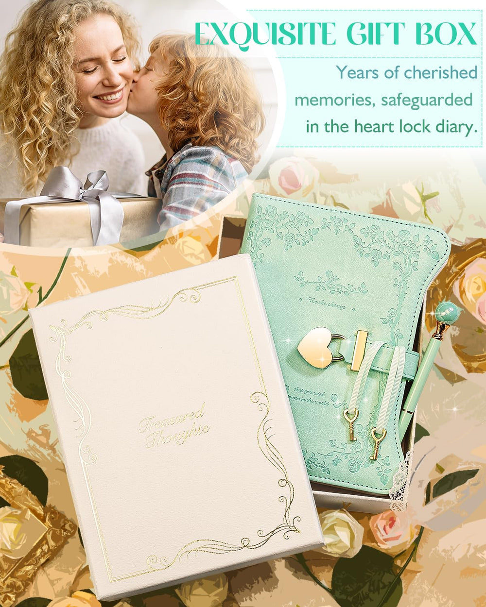 Hi!SCI diary with golden heart lock and keys for secure notes
