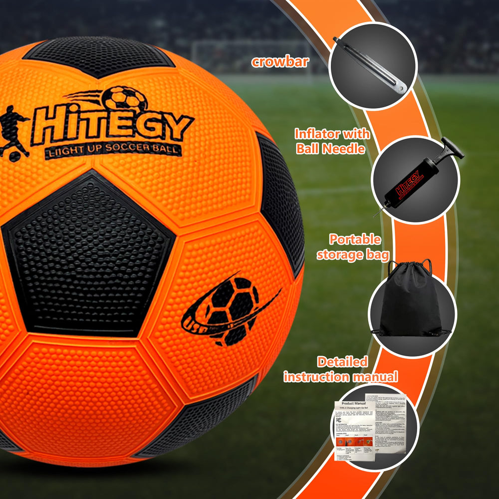 HITEGY Glow in The Dark Soccer Ball includes pump and accessories