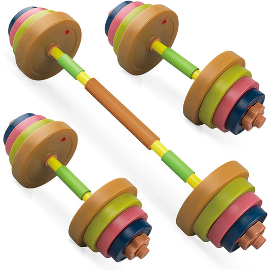 Hitish Kids Weight Set Barbell Assembly versatile two-in-one design for pretend workouts.