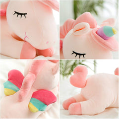 Hitoshe unicorn plush smiling face invites hugs and comforting moments for kids.