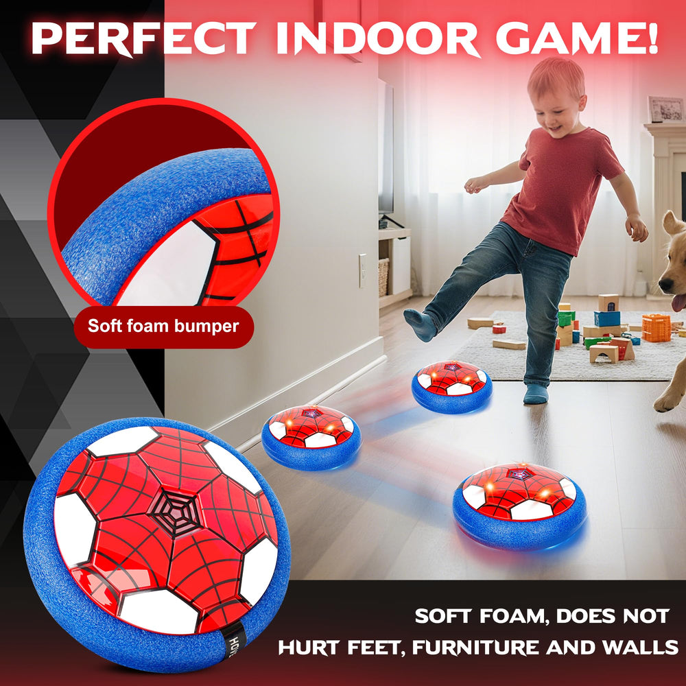 HitToys hover soccer ball foam bumper protects walls during play.