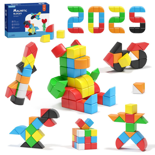 Hiwawind 84-piece magnetic blocks in rainbow colors spark imaginative play