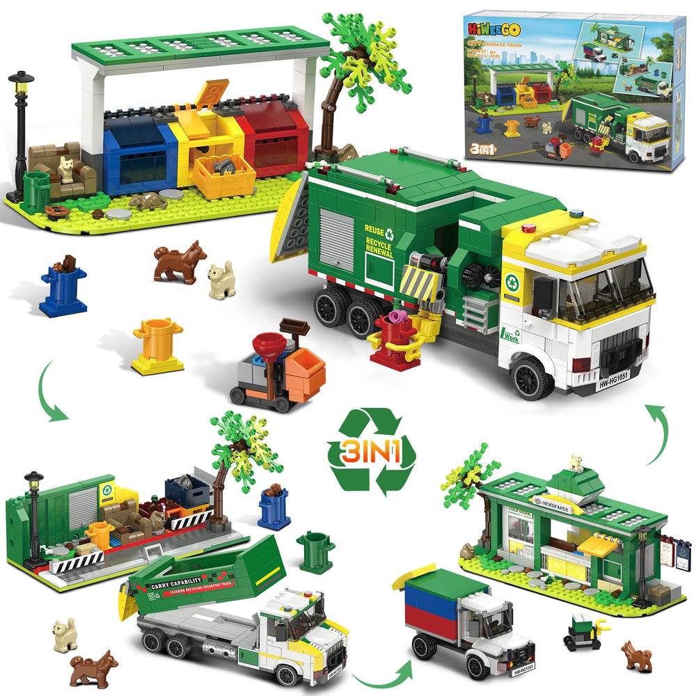 HiWEEGO City Garbage Truck assembly showing 3-in-1 play for eco-themed fun