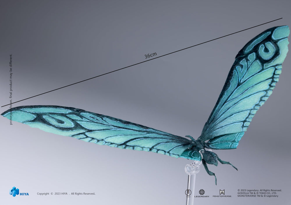 Hiya Toys Mothra Emerald Titan features 11 articulation points for posing versatility.