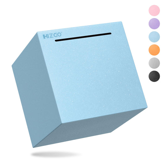 Hizgo Adults Blue Piggy Bank front view showing sleek stainless steel