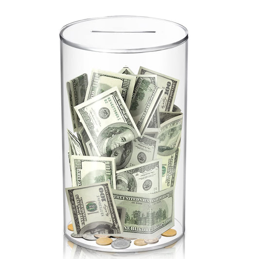 Hizgo clear acrylic piggy bank shows funds at a glance.