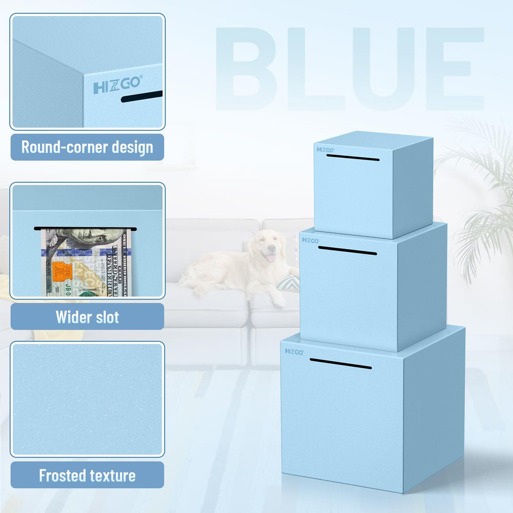 Hizgo blue piggy bank frosted surface closeup with premium finish