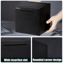 Hizgo metal-saving box six-sides closed with secure coin slot visible.