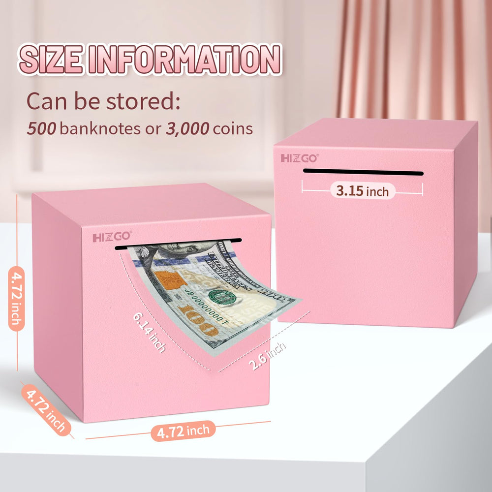 Hizgo unopenable piggy bank close-up showing coin slot design for privacy.