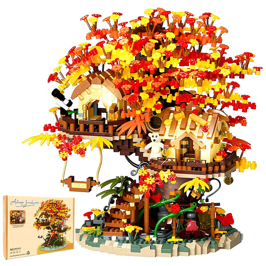 HJPLPXH cherry blossom bonsai tree house blocks showcase warm autumn ambiance for display.